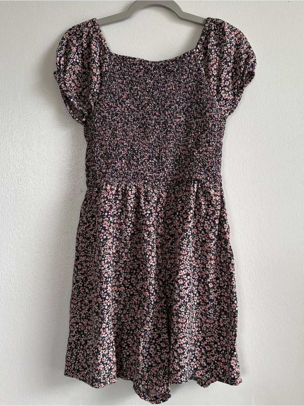 Old Navy Navy Pink Floral Romper Girls L (10-12) Square Neck Lightweight